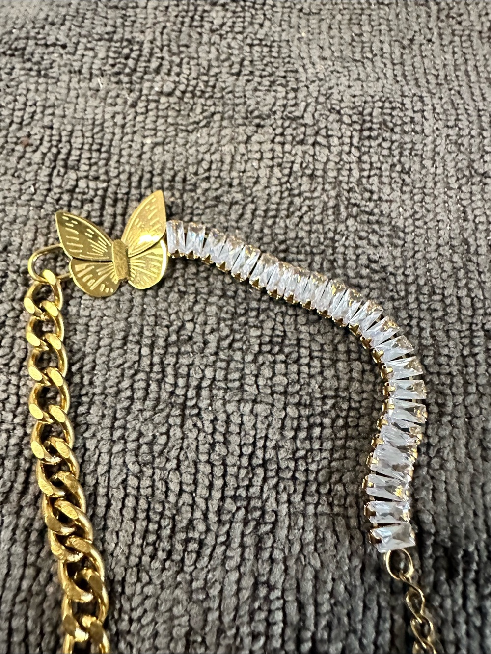 Butterfly Dsigns Gold Bracelet with Clear Crystal Row